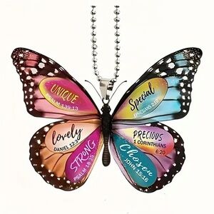 Inspirational Butterfly Shaped w Scripture 2D Acrylic Pendant Ornament